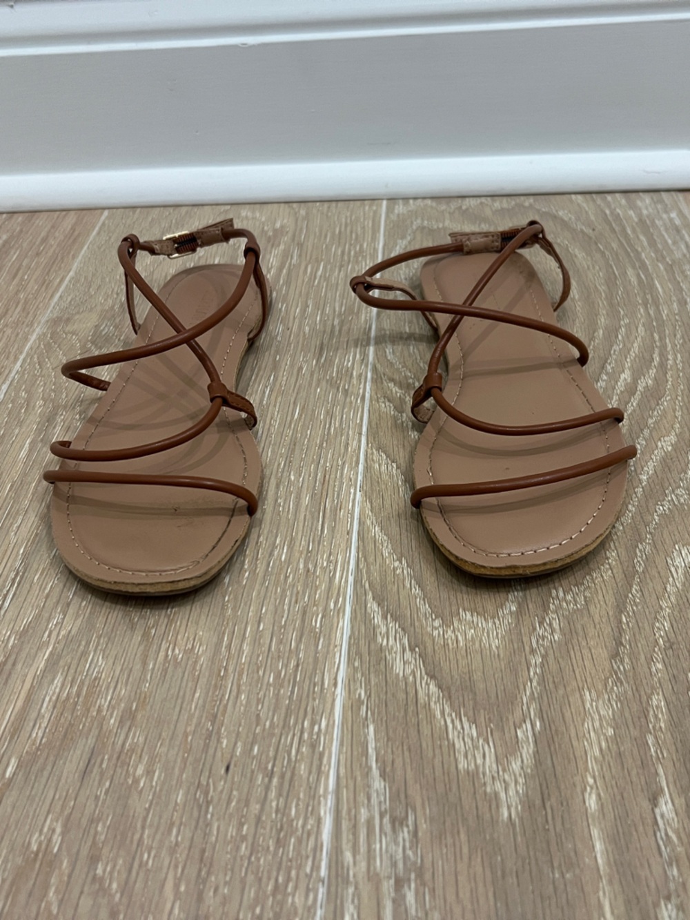 Brown Strappy Lace-Up Flat Sandals